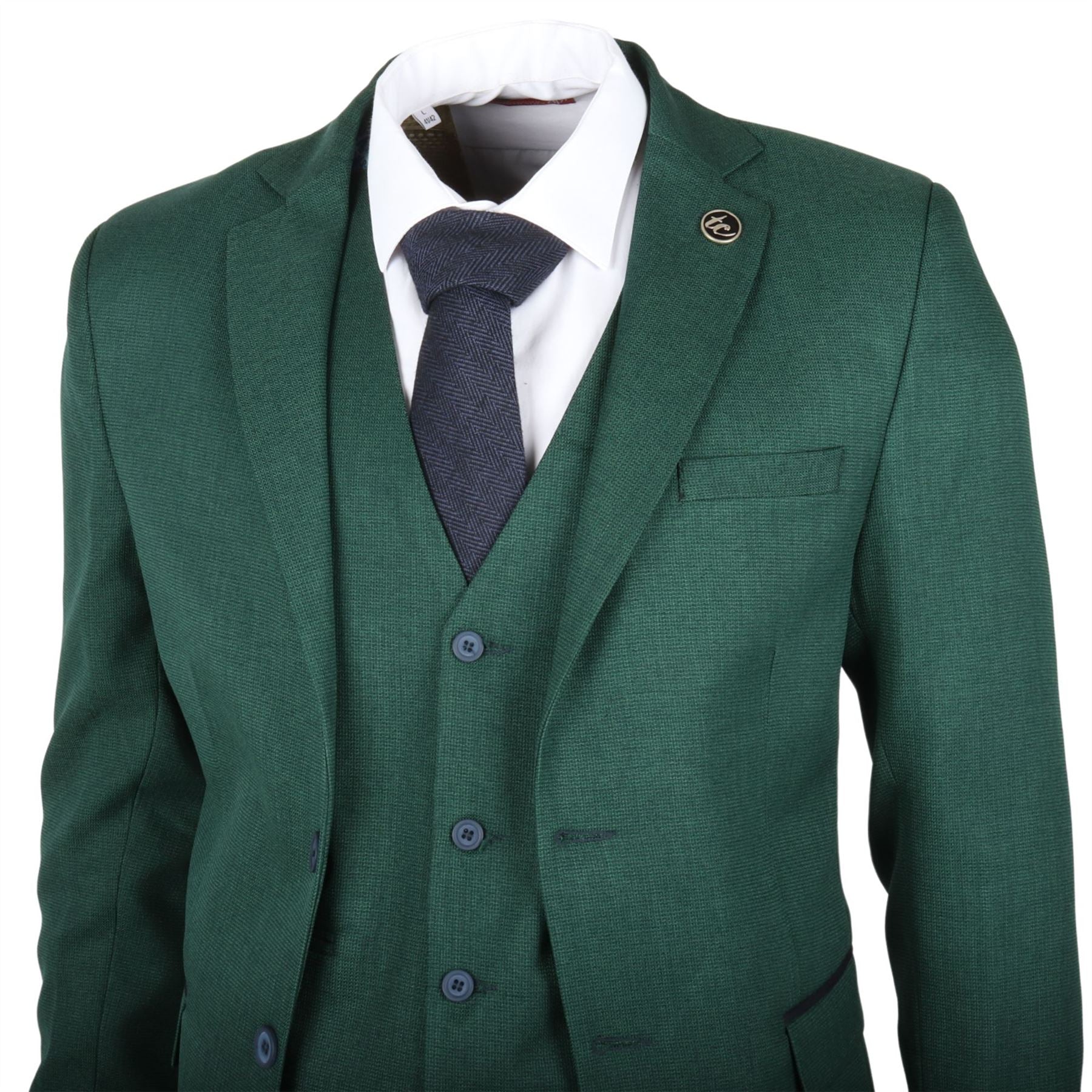 Men's Suit 3 Piece Green Classic Birdseye Wedding Formal Dress