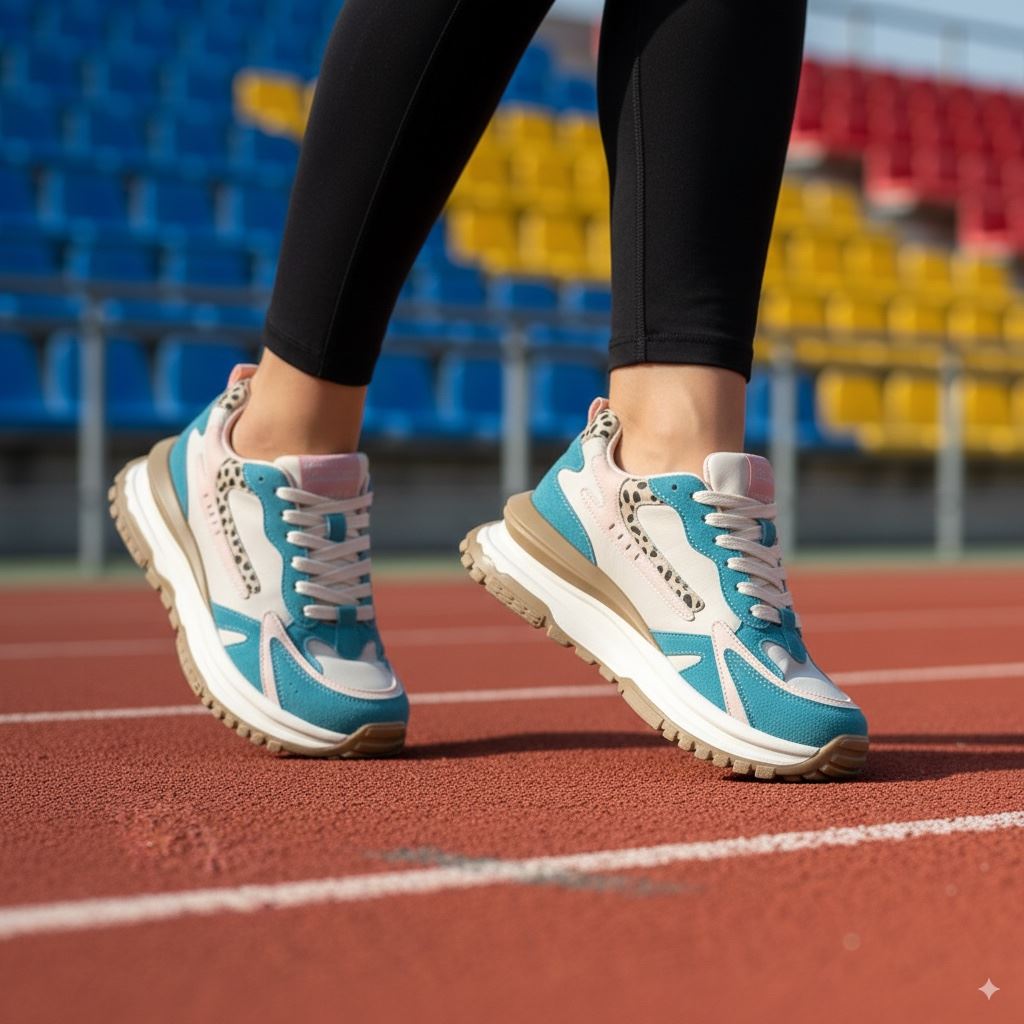 Leo - Women's Pink Blue Retro Lace-Up Sneakers