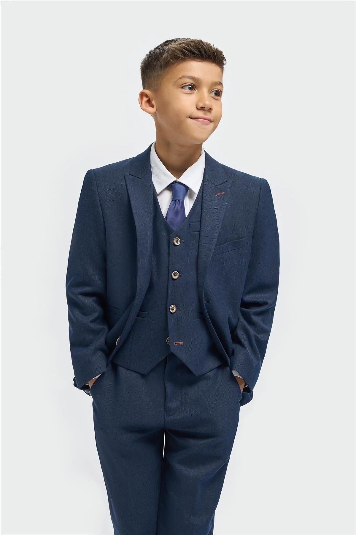 Boys Suit 3 Piece Navy Tailored Fit Wedding Formal Outfit