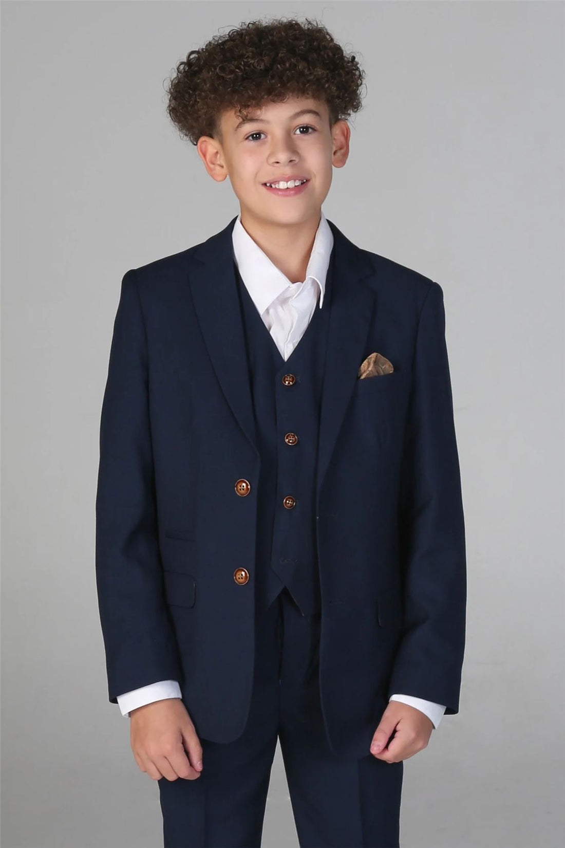 Boys Navy 3 Piece Suit Classic Birdseye Wedding