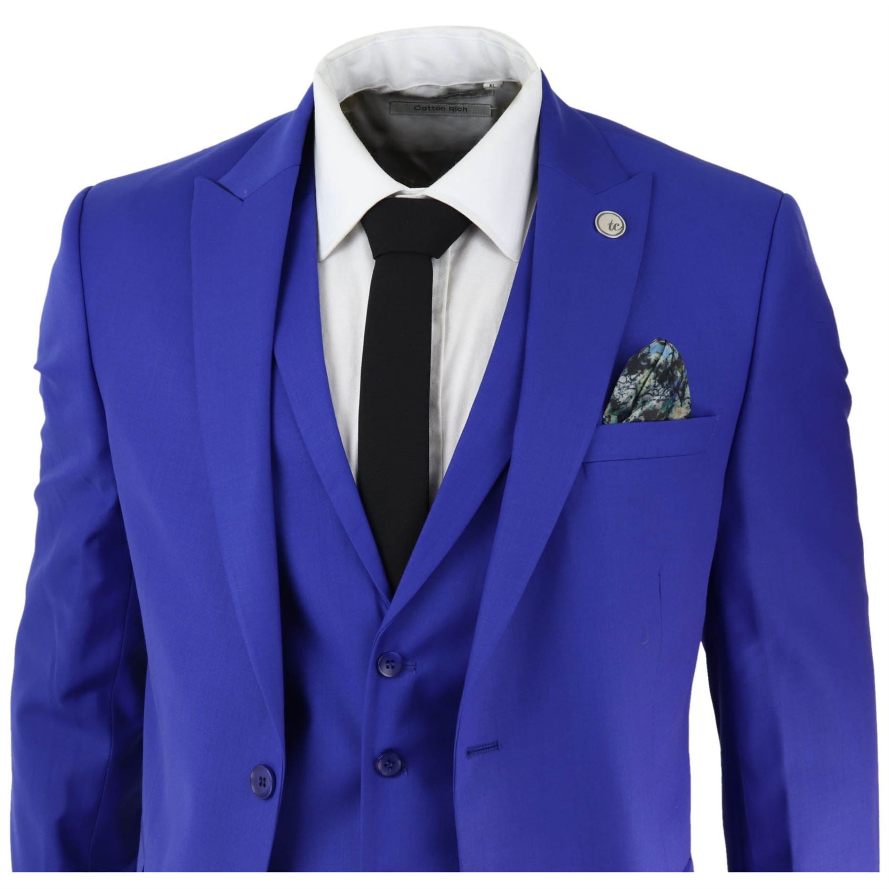 Mens 3 Piece Royal Blue Tailored Fit Suit Best Man Groom Prom Wedding Classic