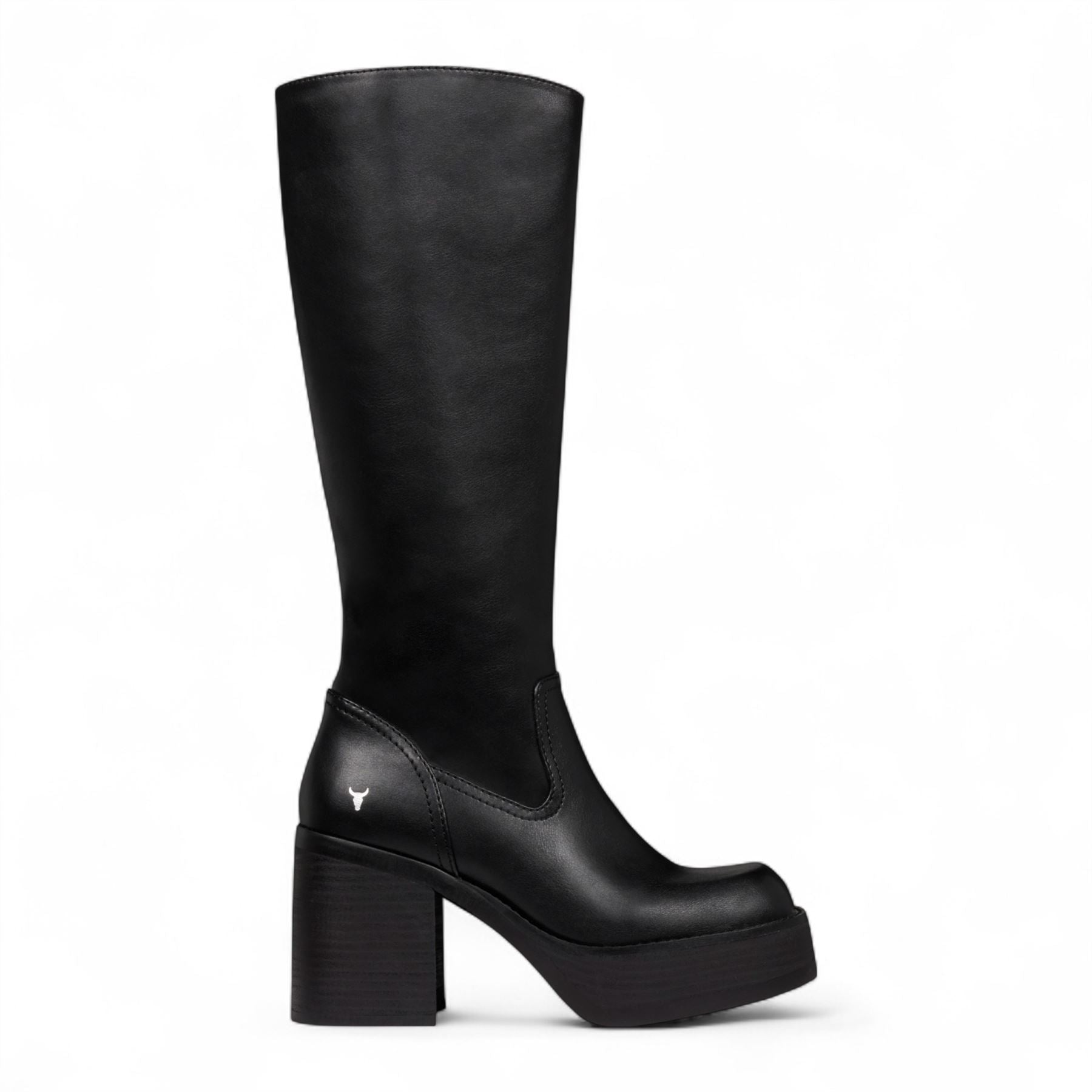 Niche - Women's Black Faux Leather Knee-High Platform Boots