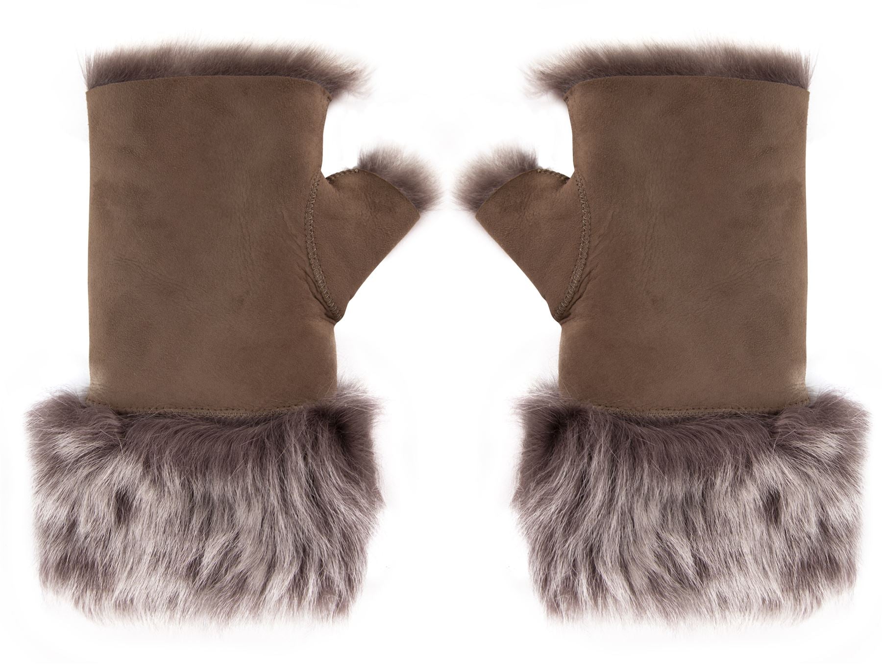 Women’s Suede Leather Shearling Lined Fingerless Gloves
