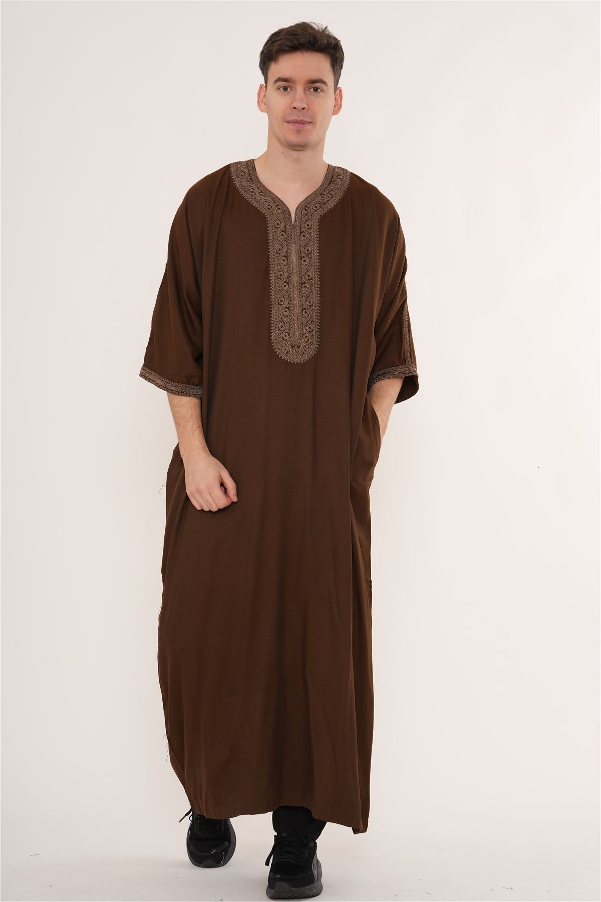 Men's Half Sleeve Embroidery Moroccan Thobe