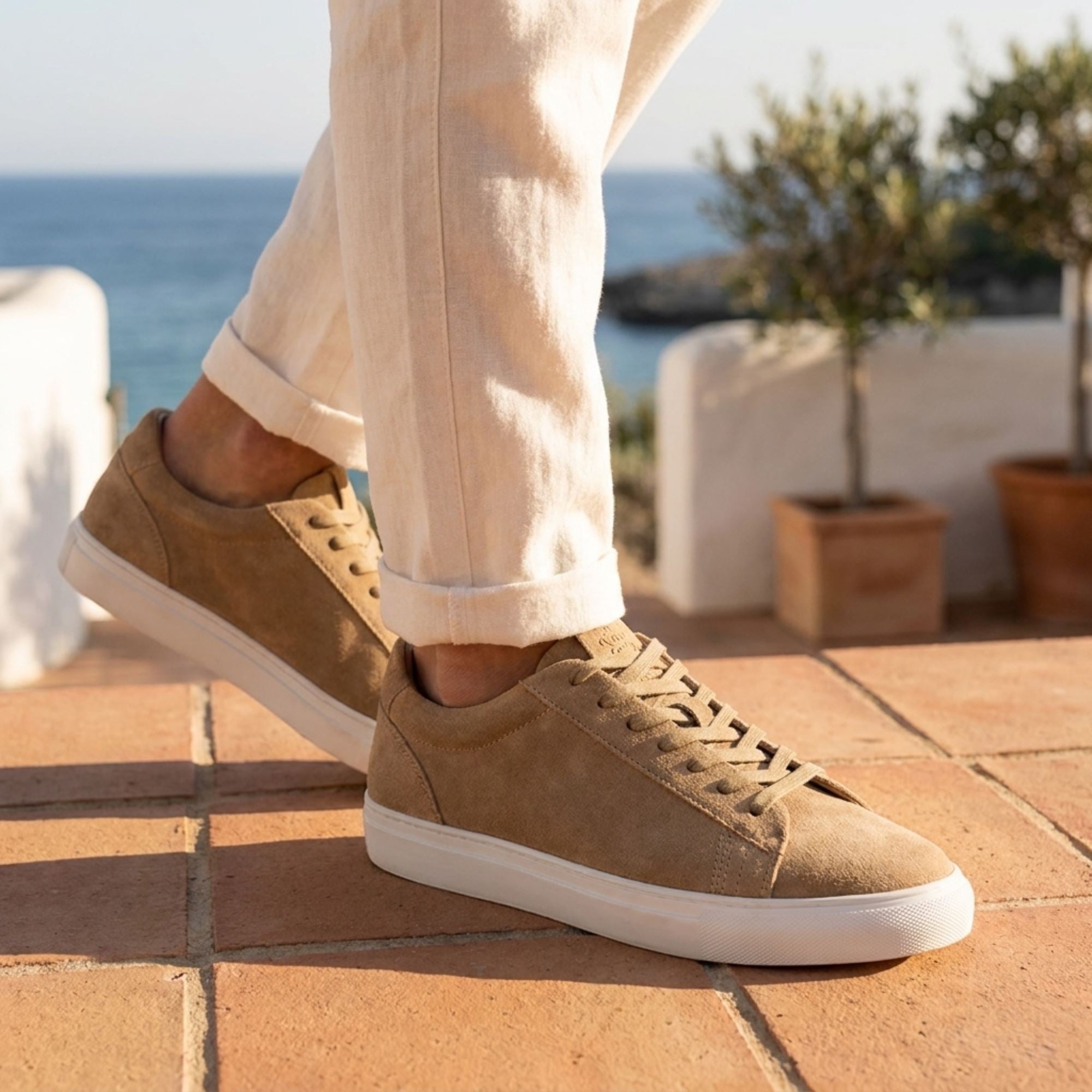 Men’s Stone Grey Suede Leather Trainer Lace-Up Casual Sneakers - TruClothing.com