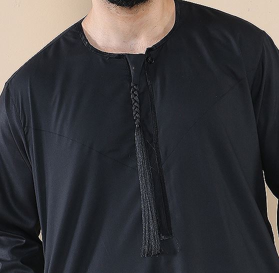 Mens Thobe Jubba Islamic Clothing Muslim Kaftan Emirati Omani Robe Arab Tassel