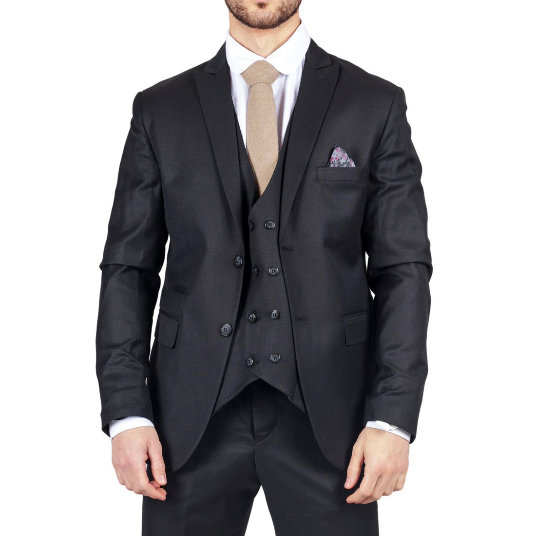 Men's Black Suit Double Breasted 3 Piece Formal Dress - Knighthood Store