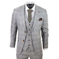 Mens Grey 3 Piece Suit Tan Brown Check Velvet Trims Wedding Tailored Fit Vintage - Knighthood Store