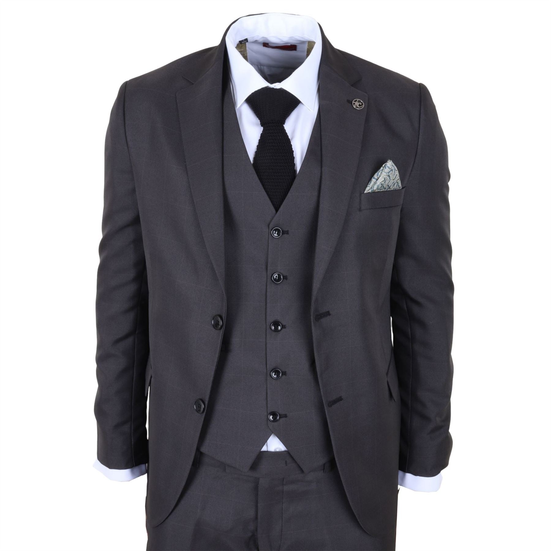 IM51 - Men's Charcoal Check 3 Piece Tailored Fit Suit