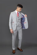 Men's Suit 3 Piece Grey Checked Slim Fit Formal Dress - Knighthood Store