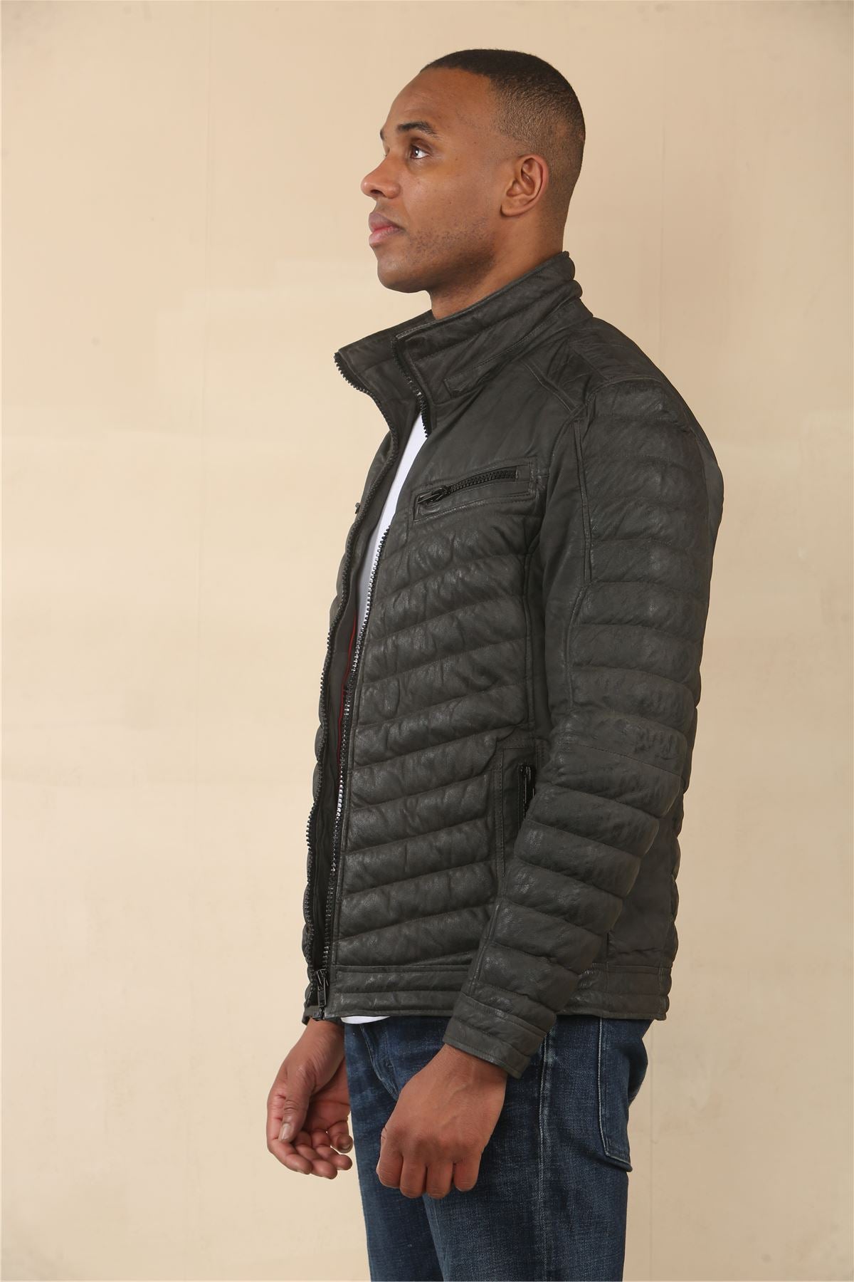 Men's Quilted Puffer Soft Napa Leather Jacket