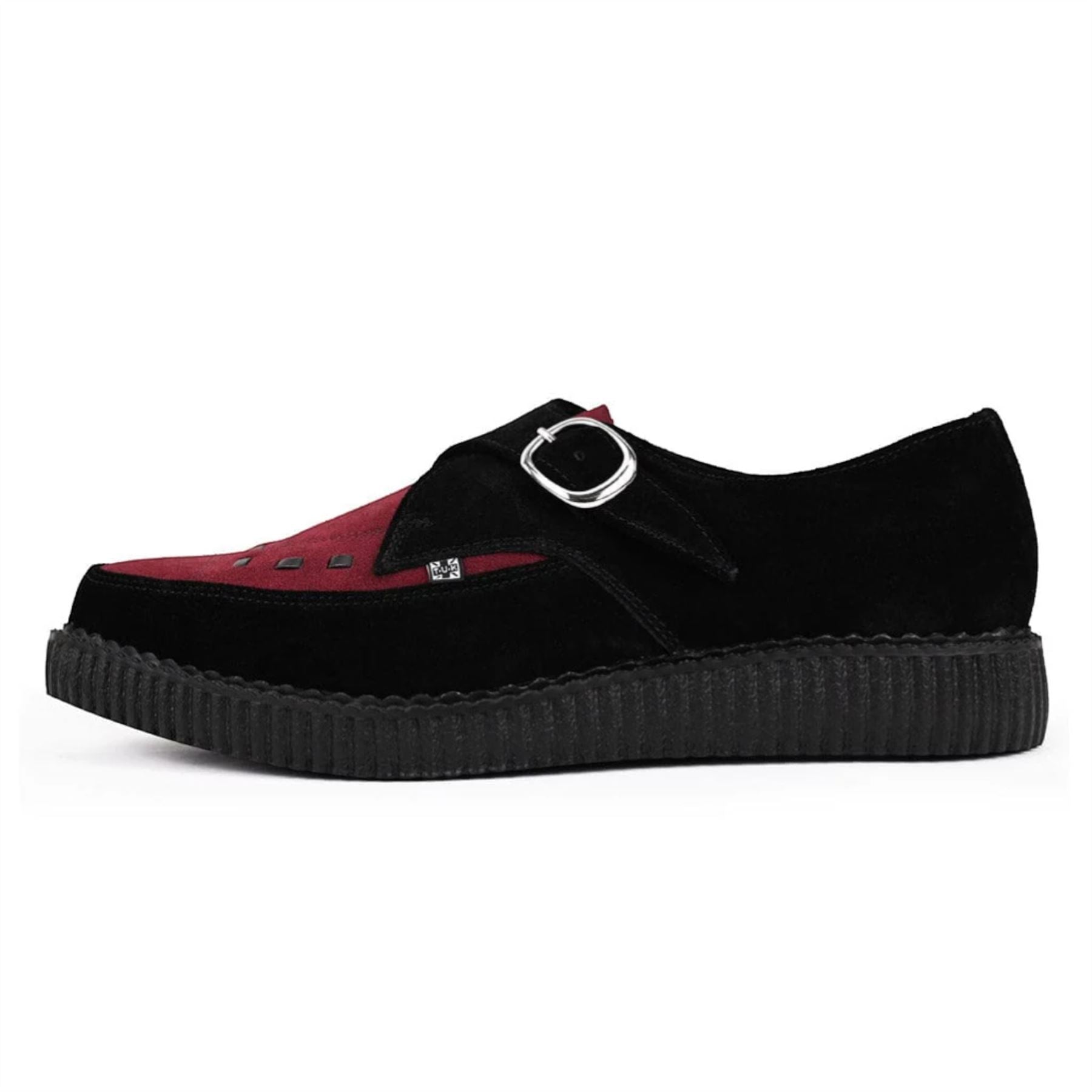 Pointed Creeper Black Burgundy Suede Monk Platform Shoes