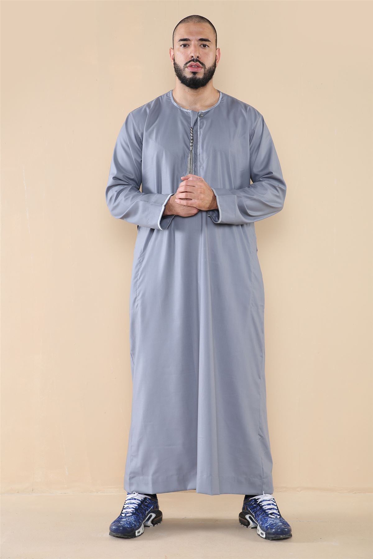 Mens Thobe Jubba Islamic Clothing Muslim Kaftan Emirati Omani Robe Arab Tassel