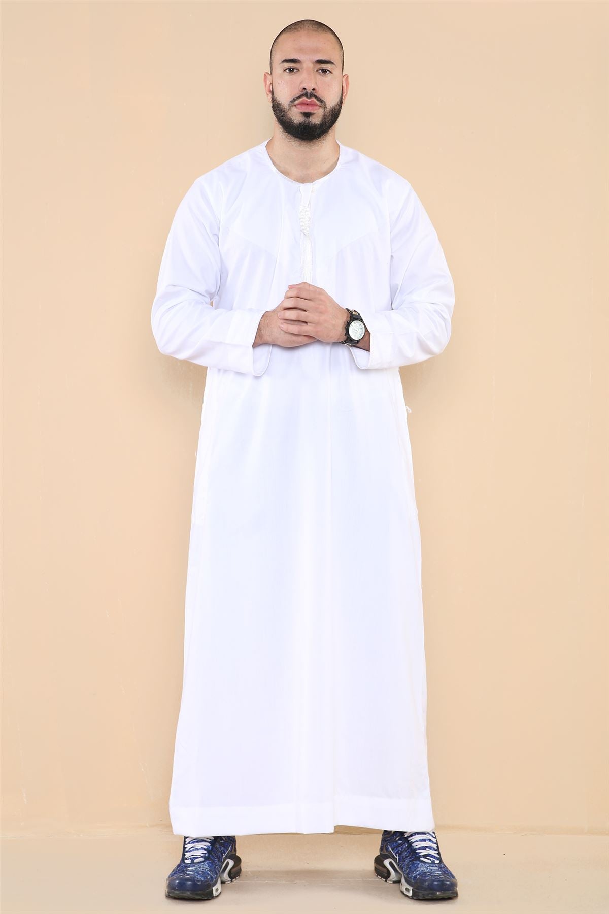 Mens Thobe Jubba Islamic Clothing Muslim Kaftan Emirati Omani Robe Arab Tassel