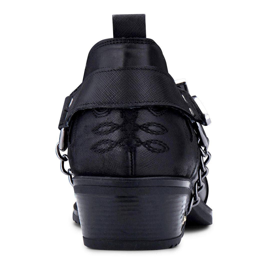 Mens Genuine Leather Western Shoes Croc Snake Pattern Metal Chain Belt Cuban Heel Dancing - Knighthood Store