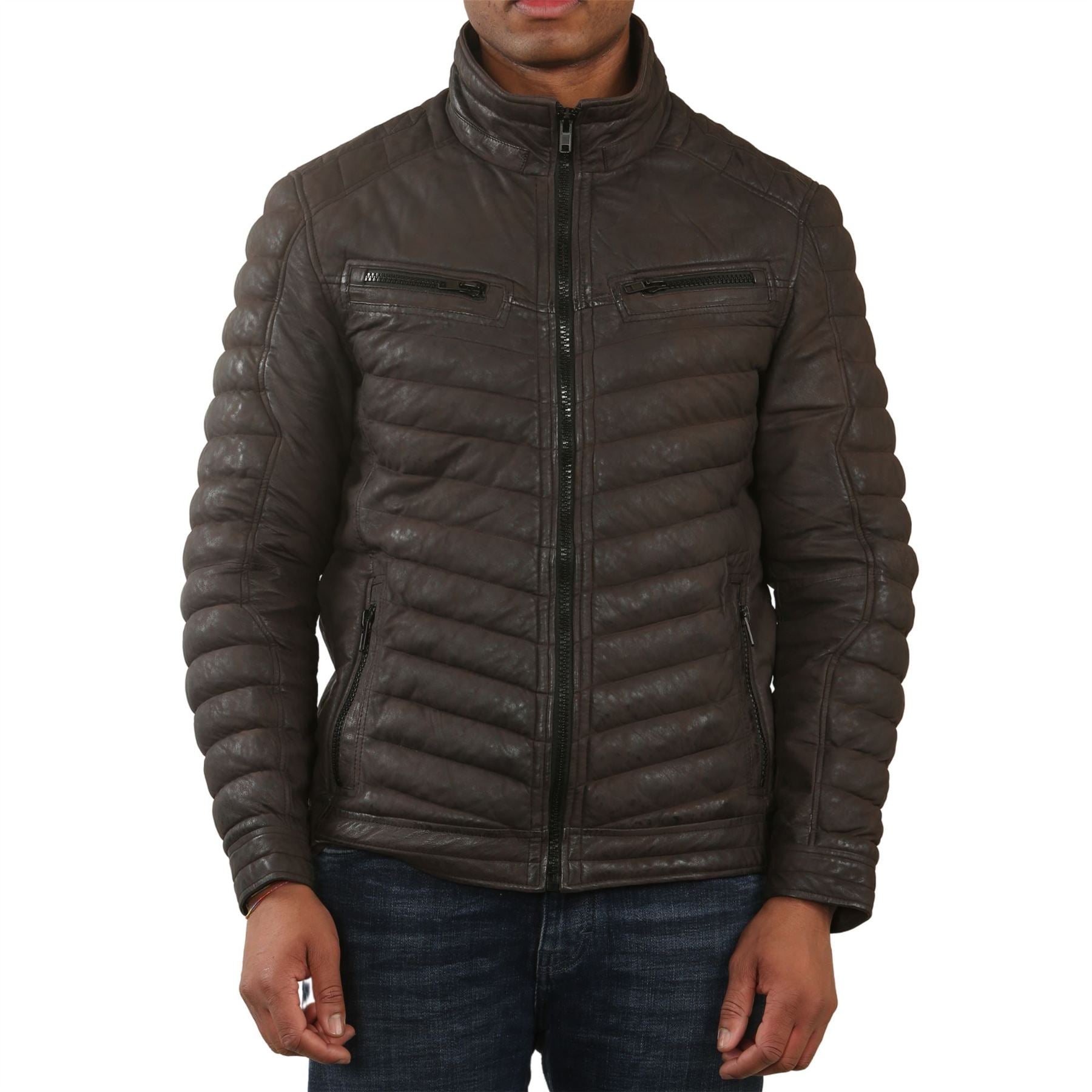 Men's Quilted Puffer Soft Napa Leather Jacket