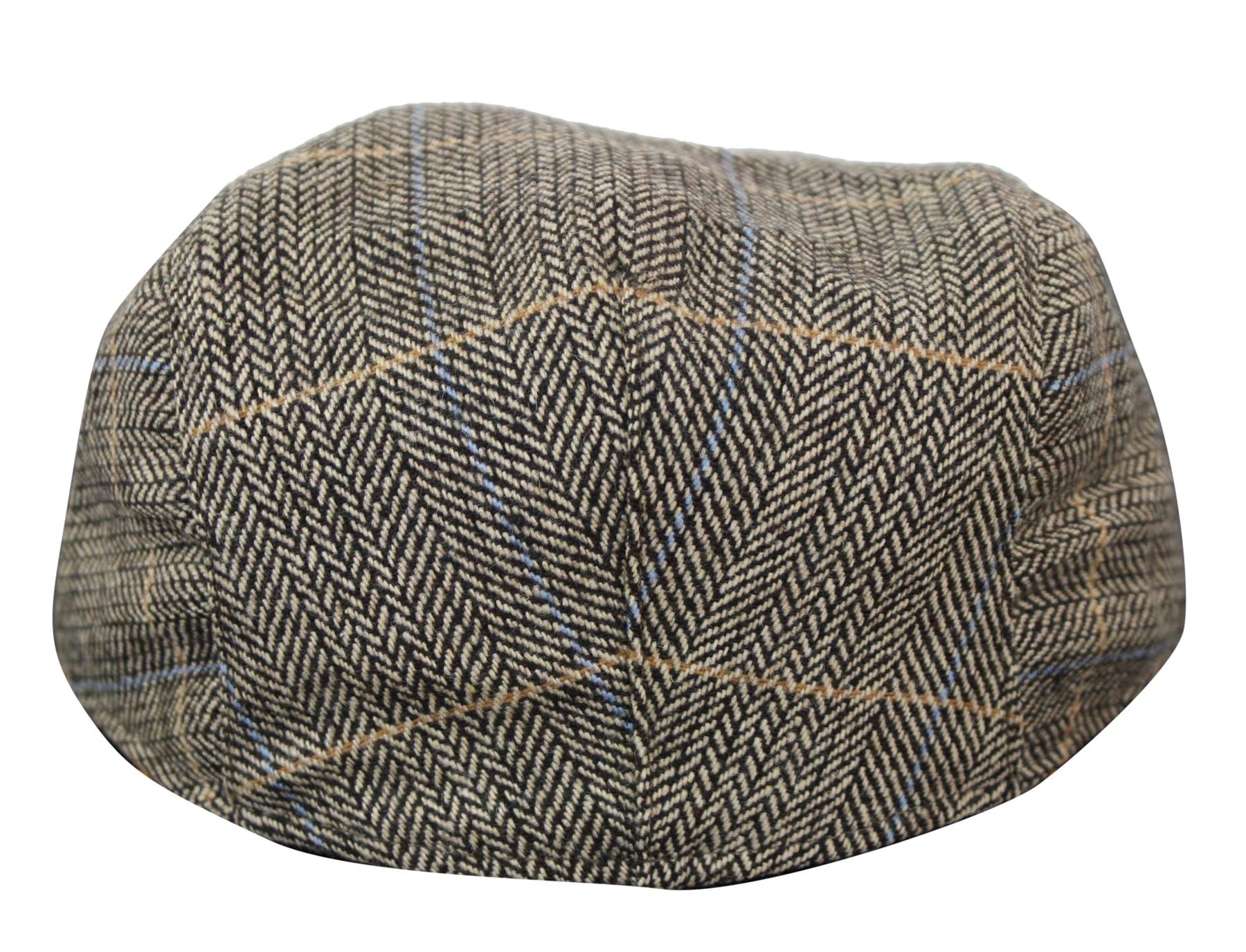 Mens Herringbone Tweed Wool Check Grandad Flat Caps Hats Vintage Green Grey Blue Brown