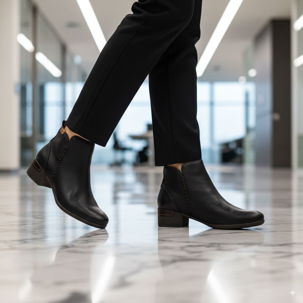 Malaga - Women’s Black Mid Heel Zip Leather Ankle Boots