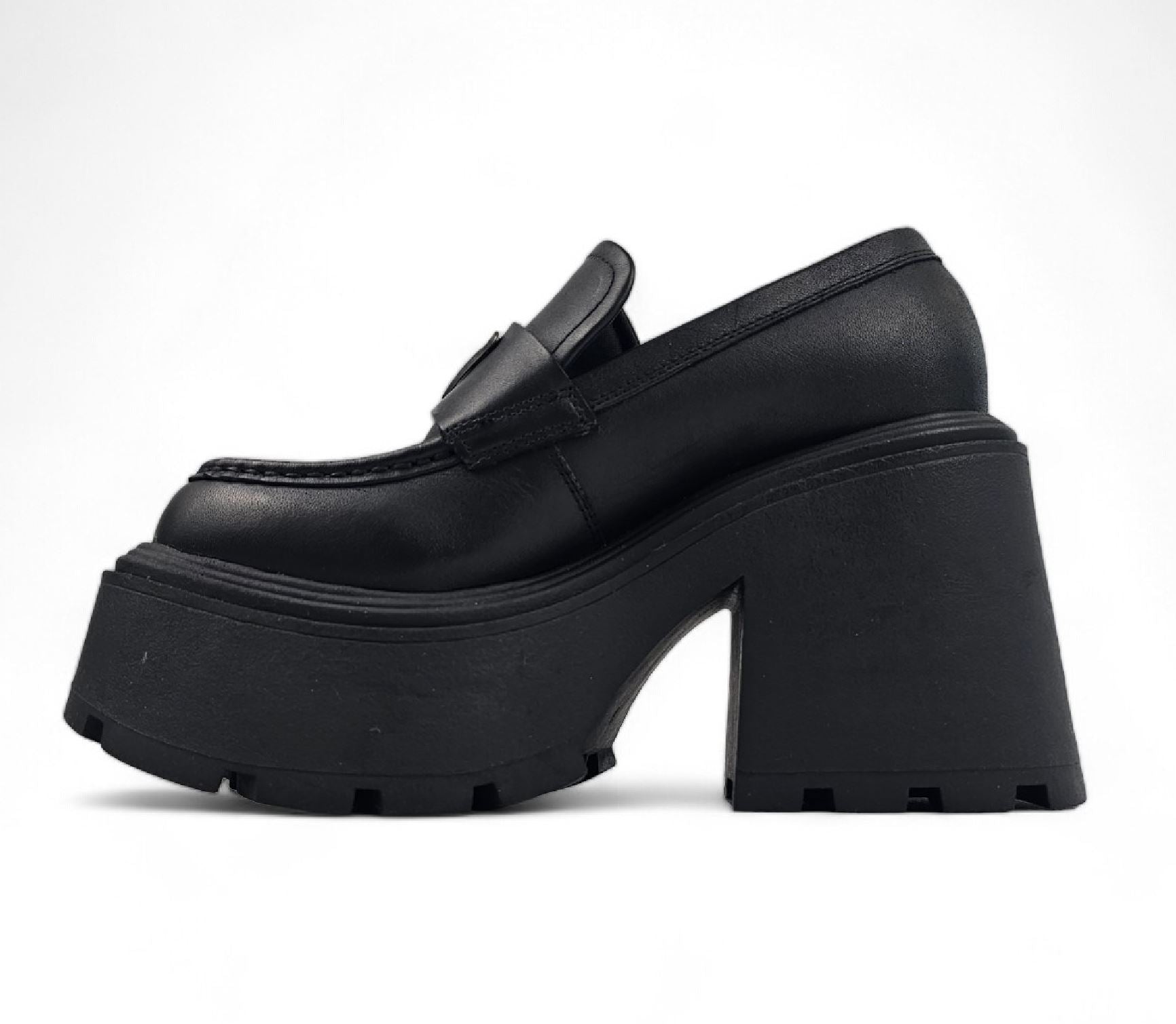 Spoiled - Women's Black Block Heel Leather Loafers