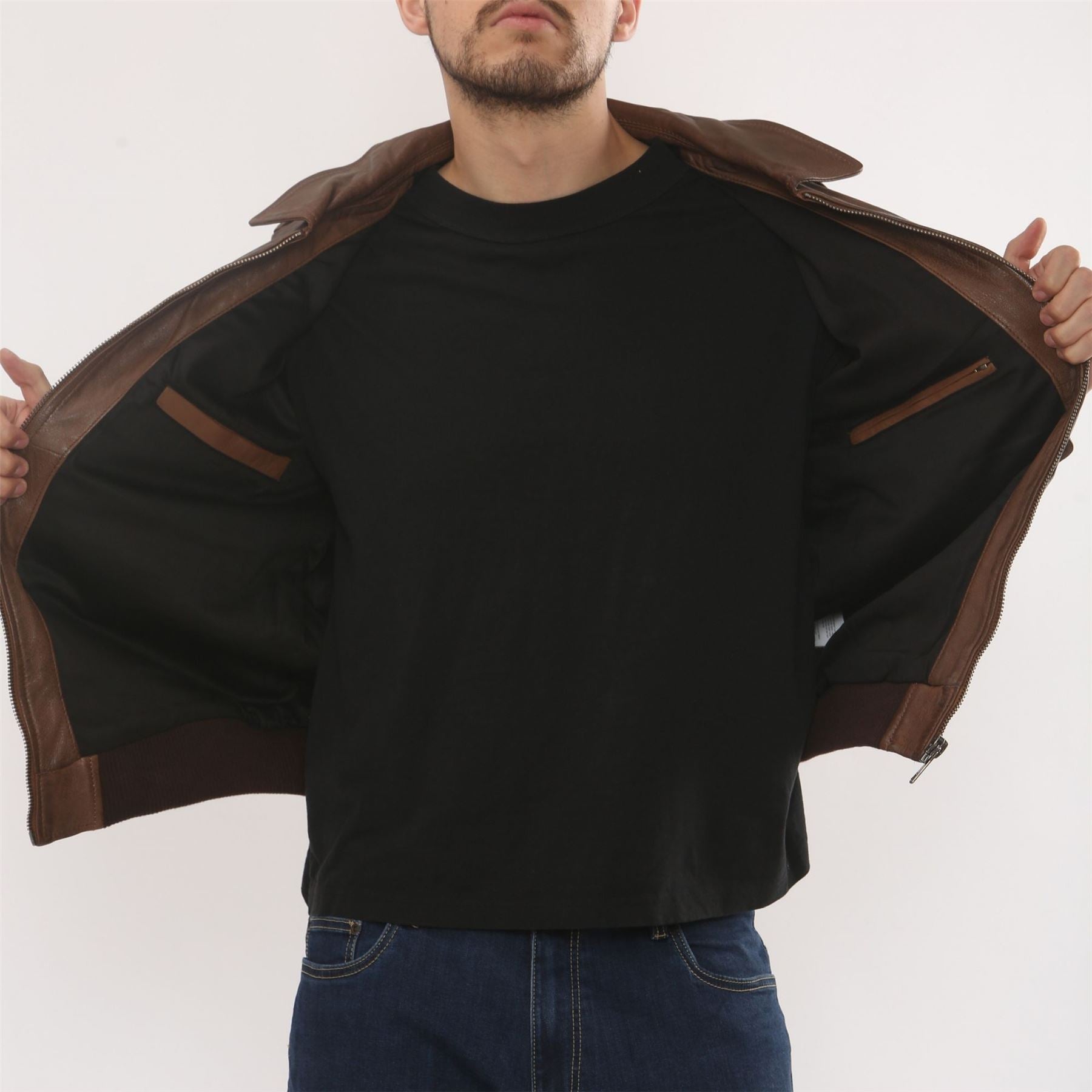 Men's Leather Bomber Jacket Pilot Air Force Style