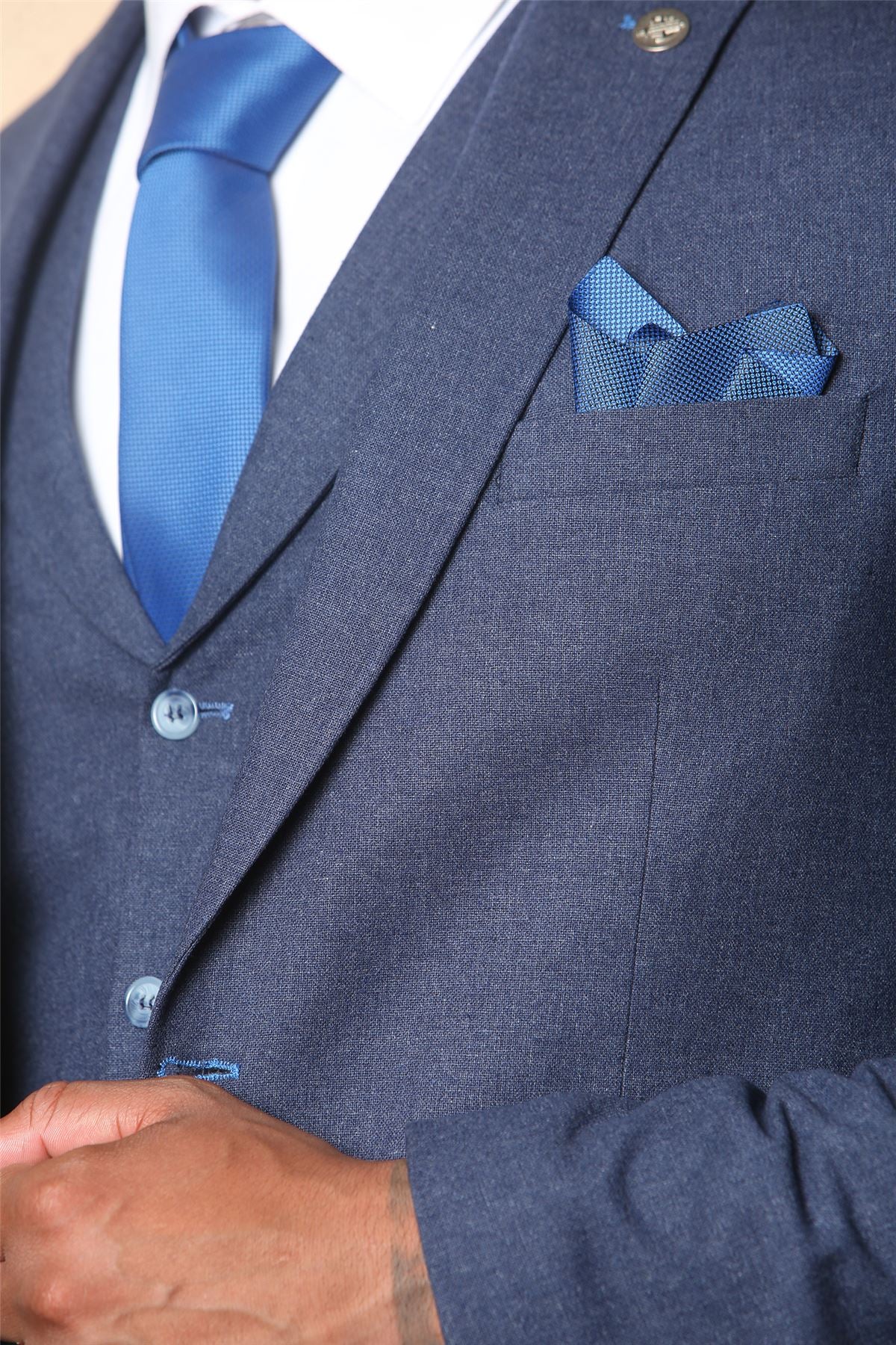 TP-24 - Men's Navy 3 Piece Linen Summer Wedding Suit