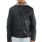 Men's Hooded Biker Lamb Leather Jacket