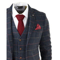 Mens Navy Blue 3 Piece Suit Herringbone Tweed Checked Formal Dress Suits - Knighthood Store