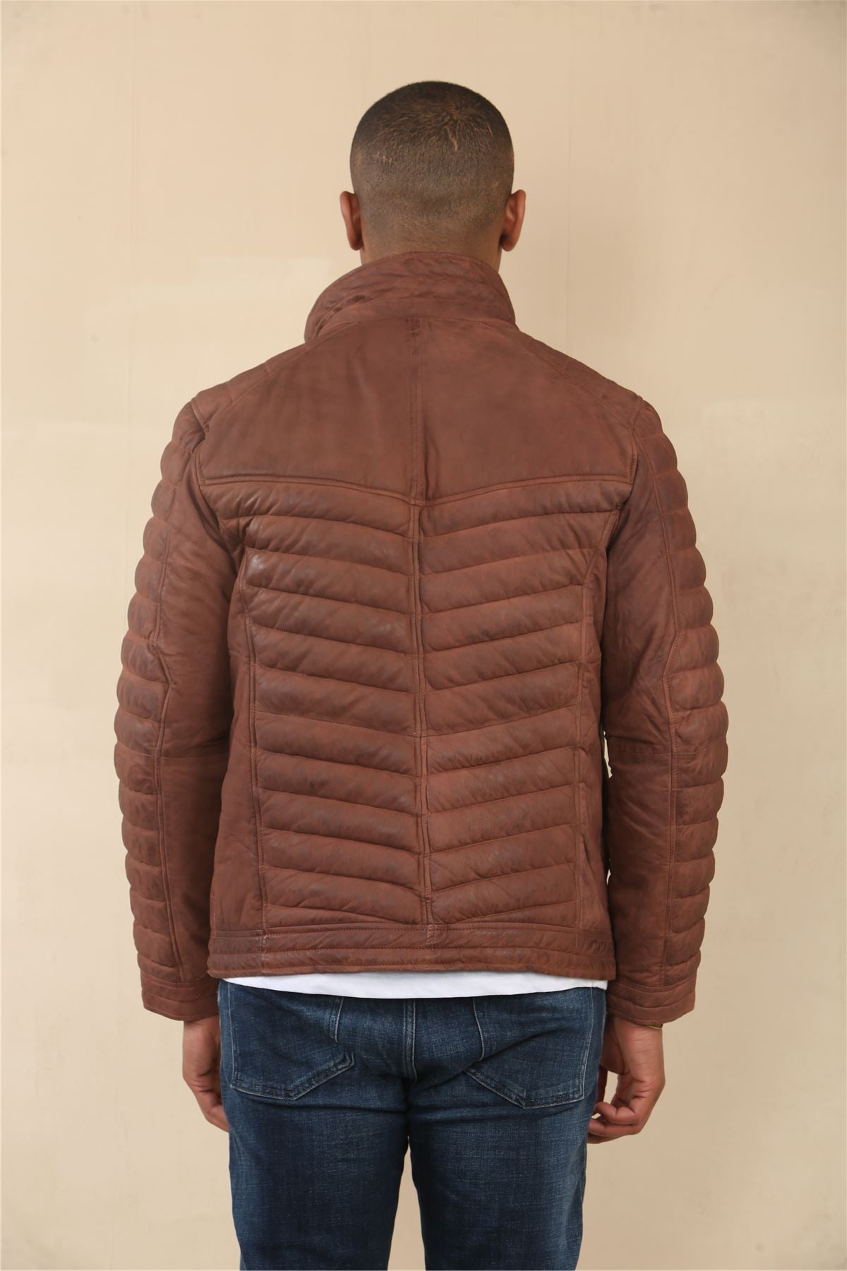 Men's Quilted Puffer Soft Napa Leather Jacket