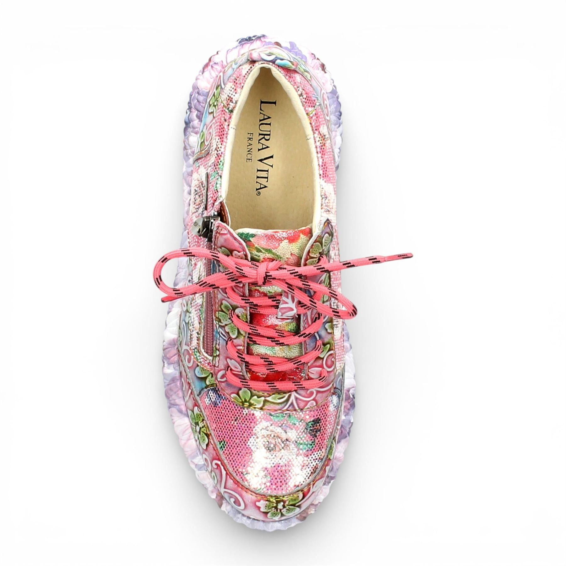 Nikito 62 - Women's Pink Floral Leather Platform Sneakers