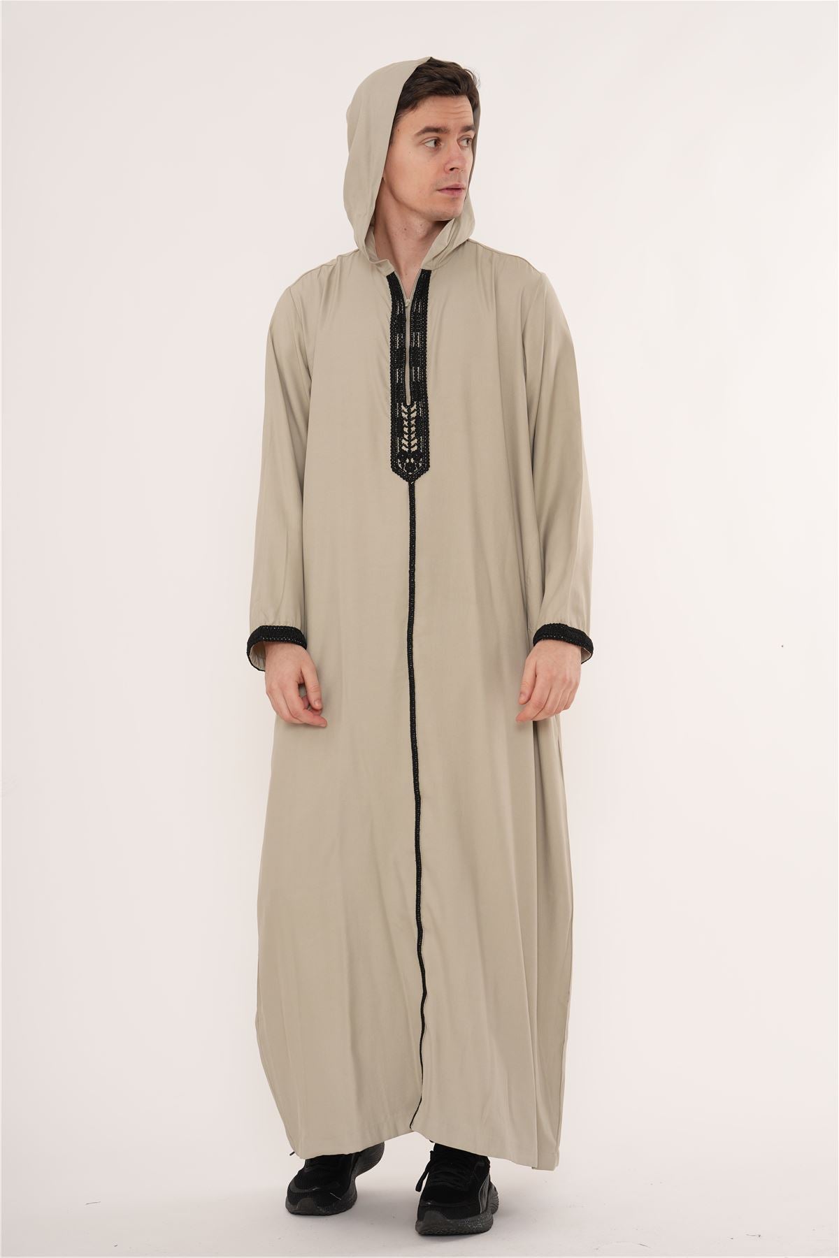 Men's Hooded Gandoura Embroidery Moroccan Thobe