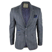 Mens Tweed Herringbone Check Grey Navy Brown Vintage Fit Blinders Blazer - Knighthood Store