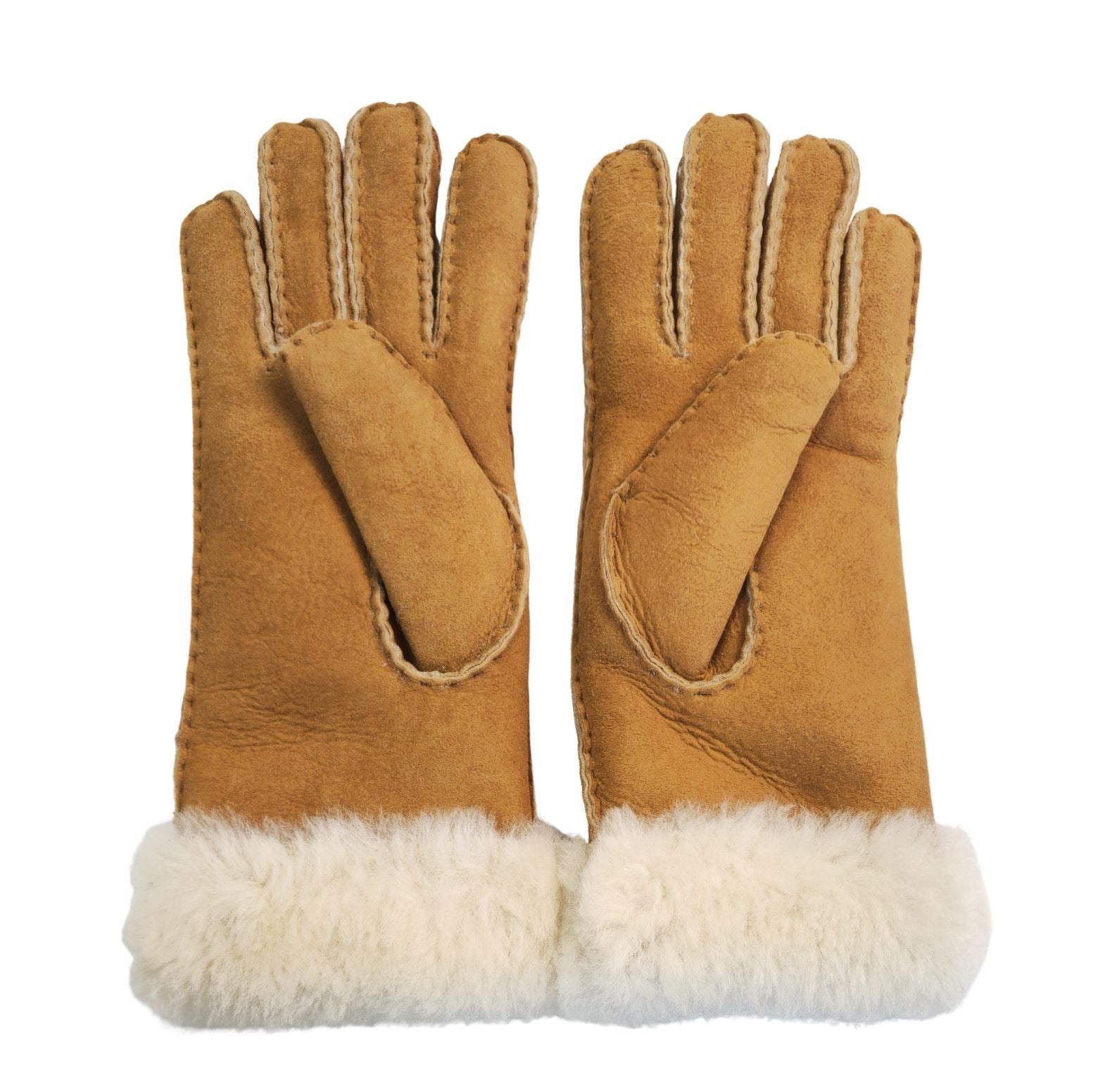 Women's Plush Shearling Cuff Suede Genuine Leather Gloves
