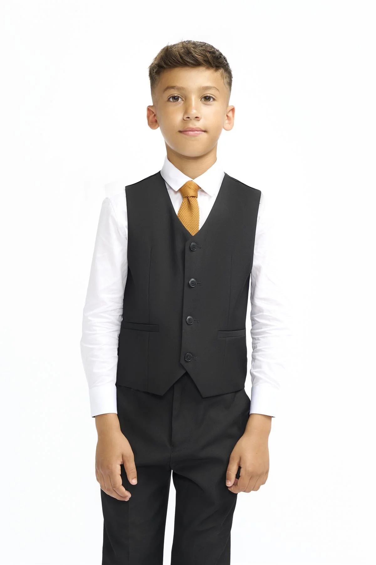 Boys Suit Black 3 Piece Tailored Fit Classic Formal Outfit