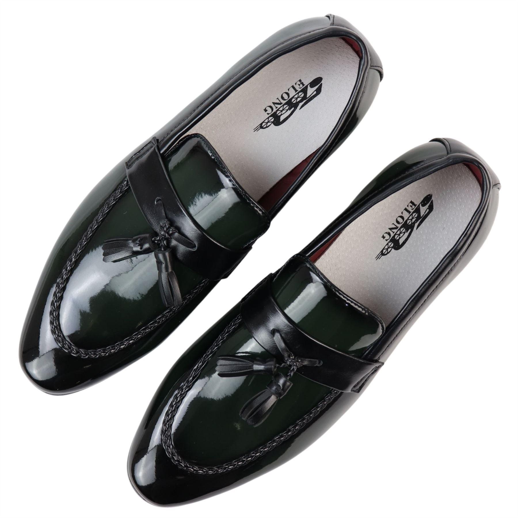 Men's Moccasin Loafers Patent Leather Lined Slip On Tassel Formal Dress Shoes - Knighthood Store