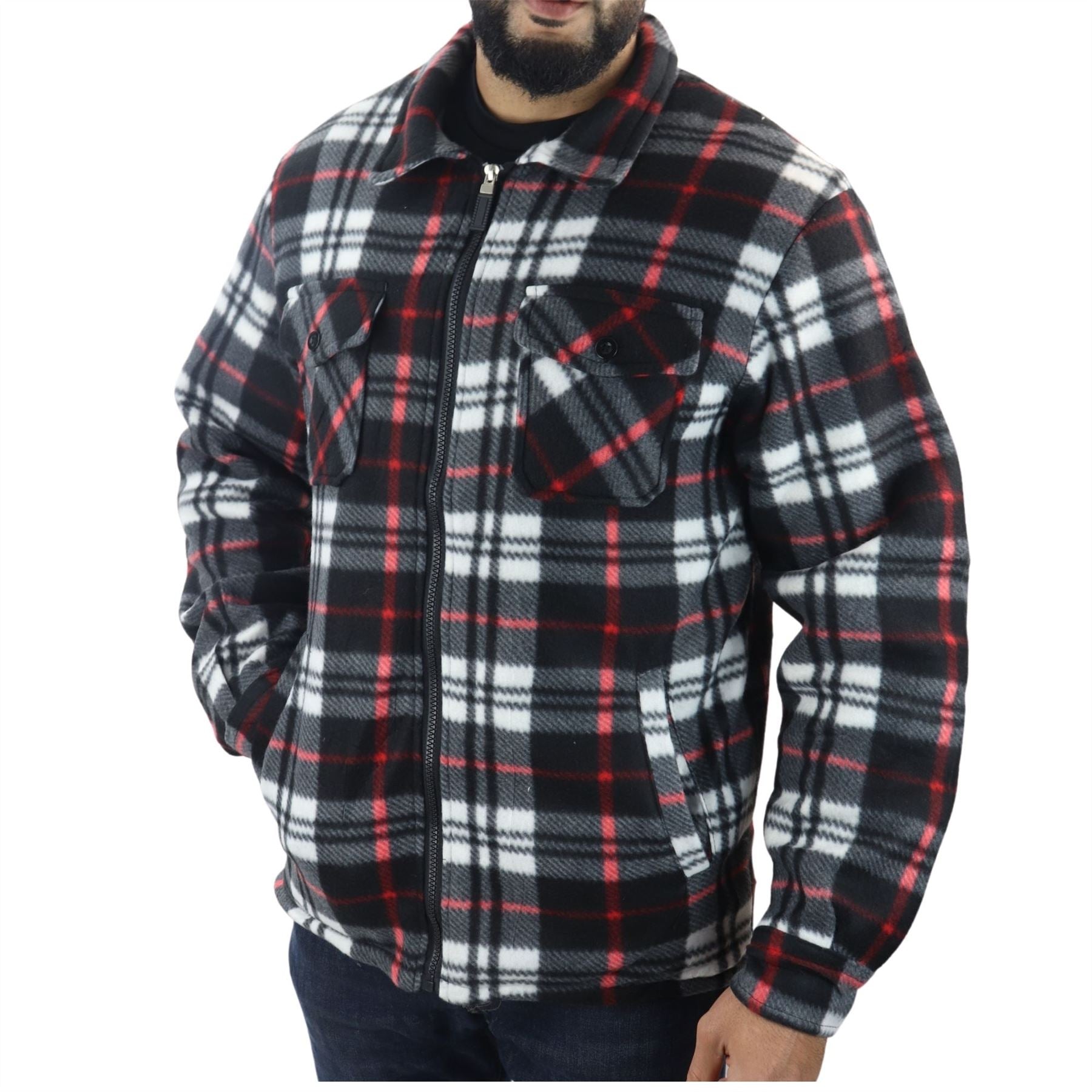 Men's Jumper Thermal Fleece Fur Lined Lumberjack Zipped Check Winter Shirt - Knighthood Store