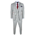 Men's Suit 3 Piece Grey Checked Slim Fit Formal Dress - Knighthood Store