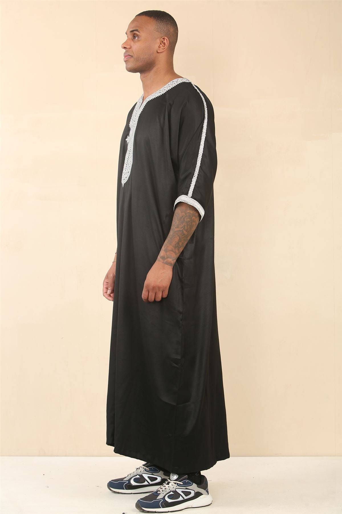 Men's Moroccan Thobe Short Sleeve Gandoura Embroidery Kaftan Jubba