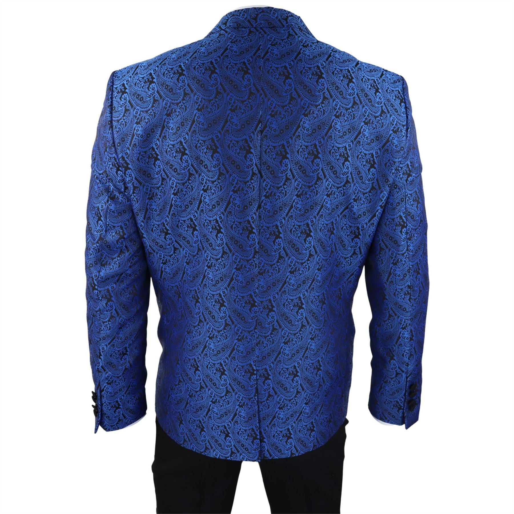 Mens Paisley Tuxedo Blazer And Waistcoat Brocade Dinner Jacket Satin Black Blue