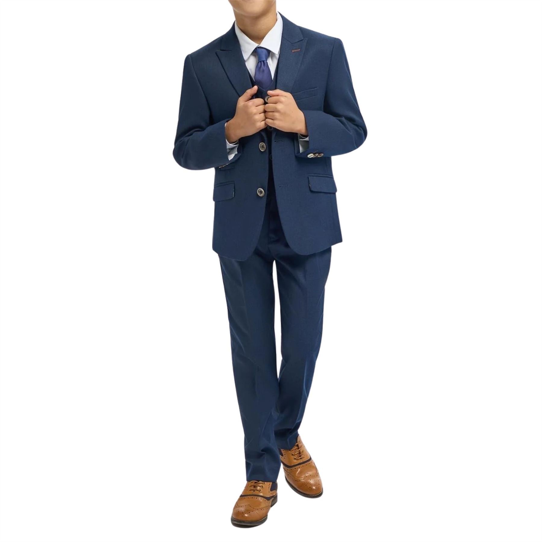Boys Suit 3 Piece Navy Tailored Fit Wedding Formal Outfit