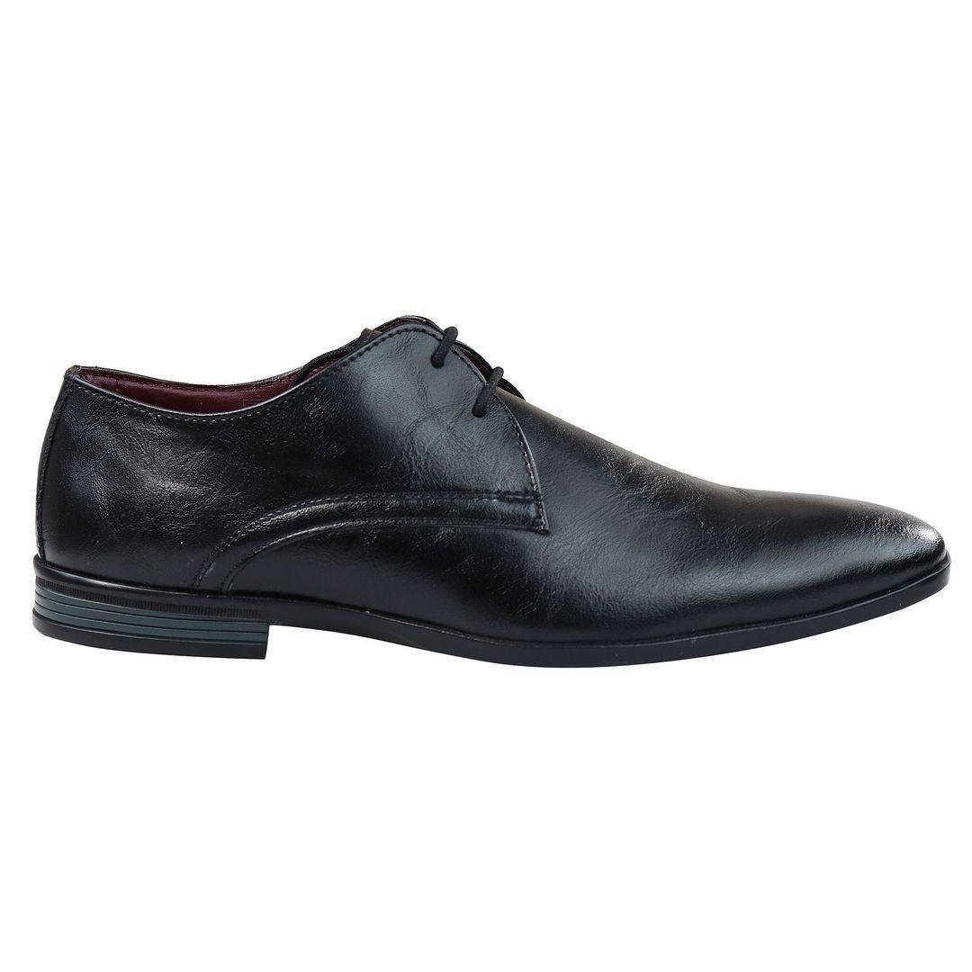 Mens Classic Black Laced Leather Shoes Smart Casual Formal Plain Simple - Knighthood Store