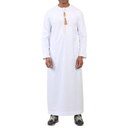 Men's Thobe Emirati Omani Jubba Islamic Clothing Muslim Kaftan Eid Robe Arab Gold Tassel Embroidery