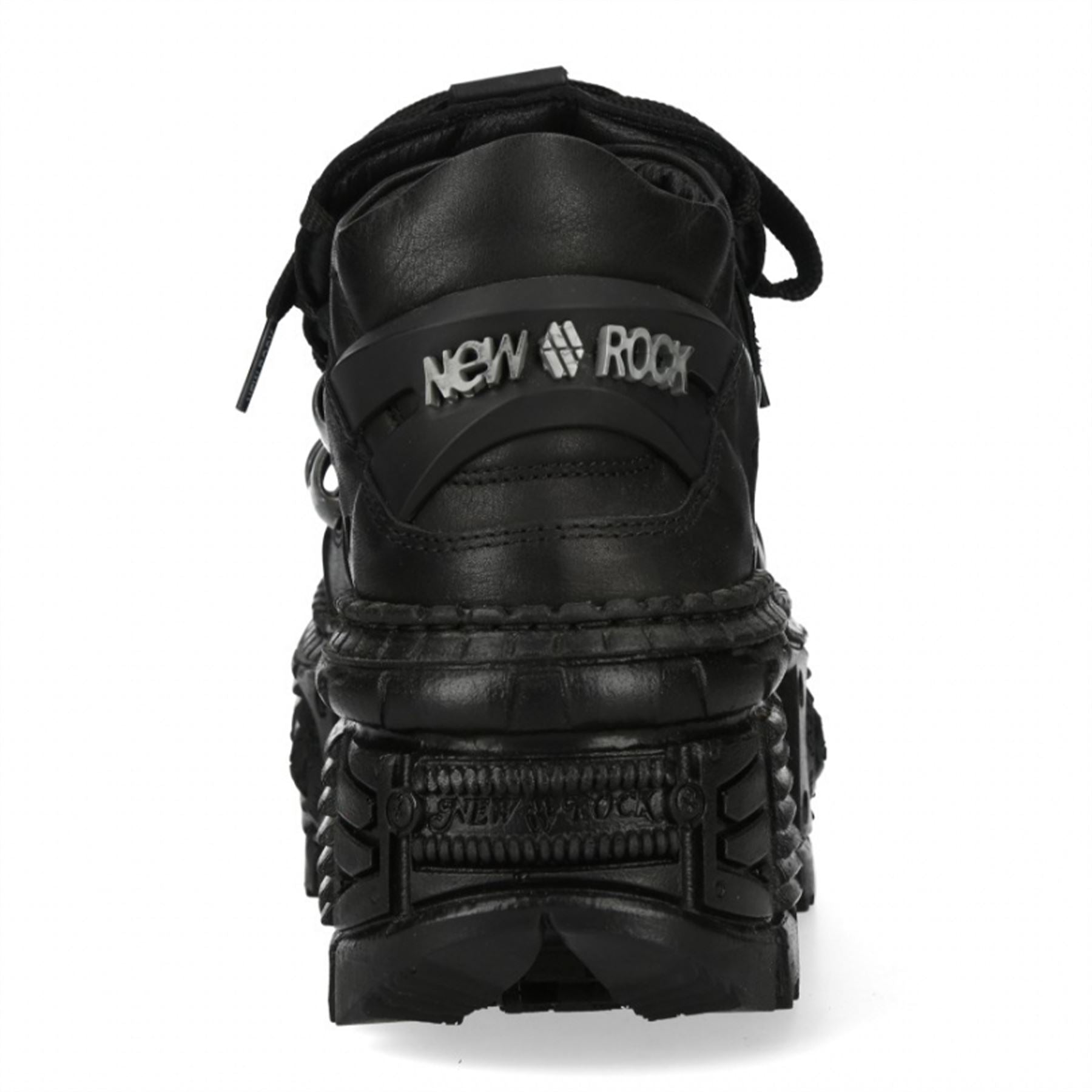 New Rock M-OVERZ106B-C1 Chunky Black Leather Ankle Boots