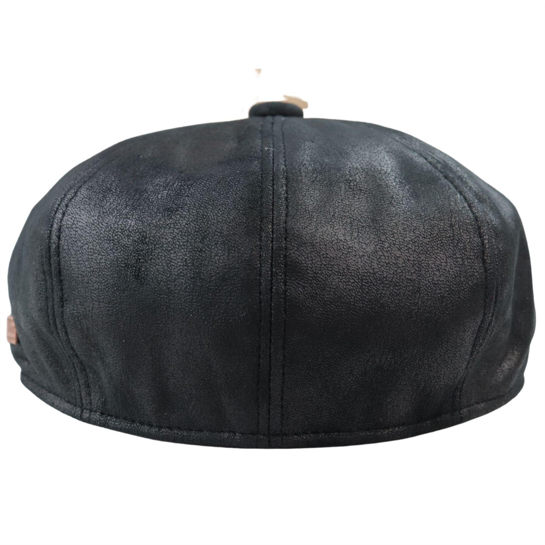 Mens 8 Panel Razor Baker Boy Hat PU Leather Blinders Newsboy Flat Cap Black Brown - Knighthood Store
