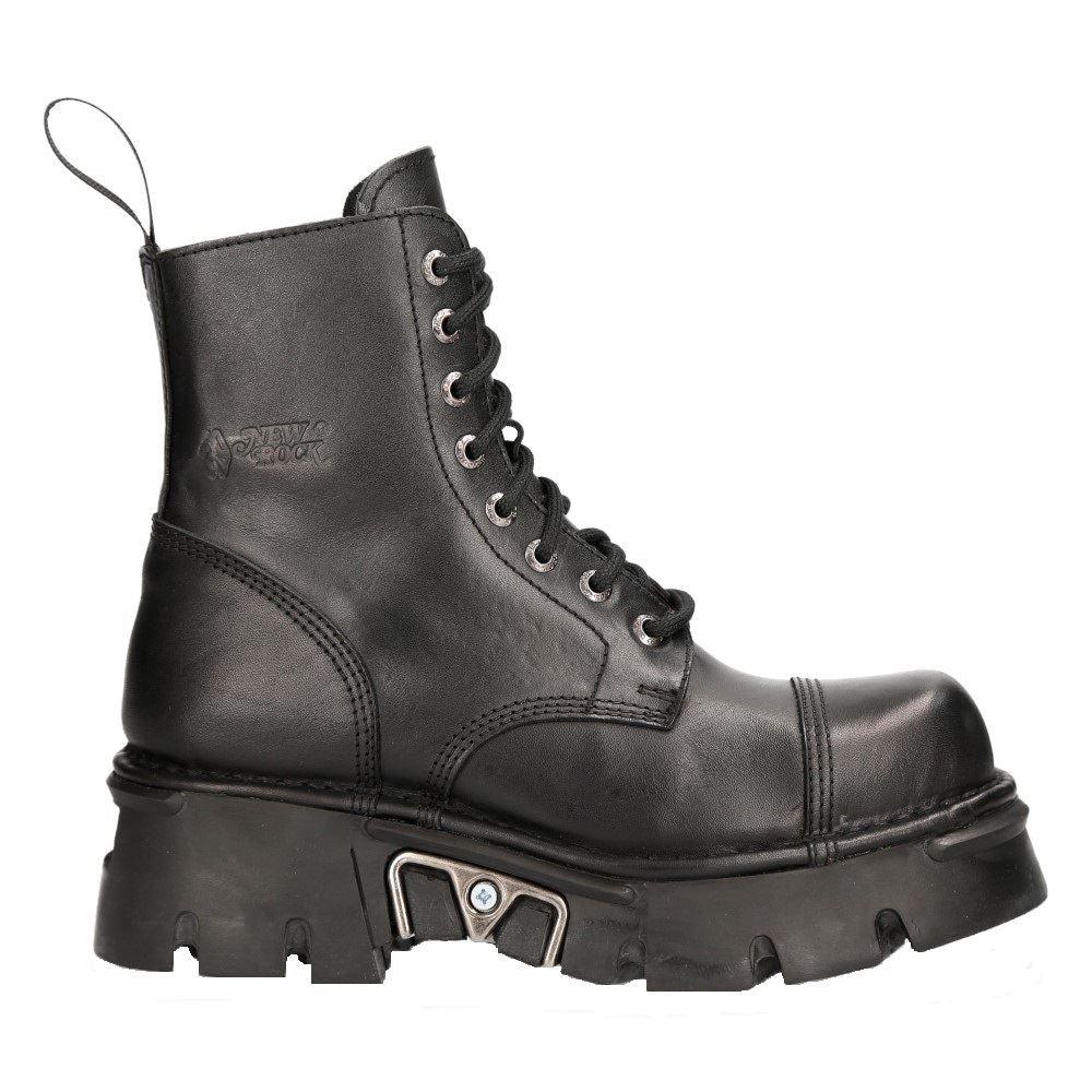 New Rock M-NewMILI083-S19 COMBAT BOOTS Black Leather Military Biker Shoes - Knighthood Store