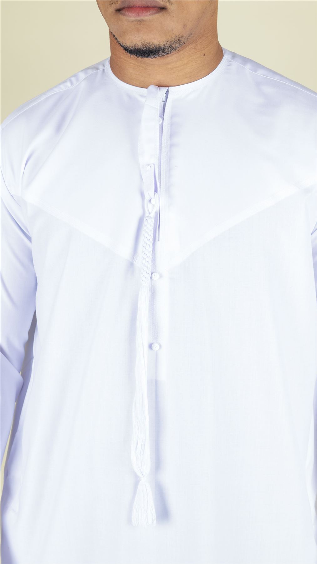 Men's Thobe Emirati Omani Jubba Islamic Clothing Muslim Kaftan Eid Robe Arab String Tassel