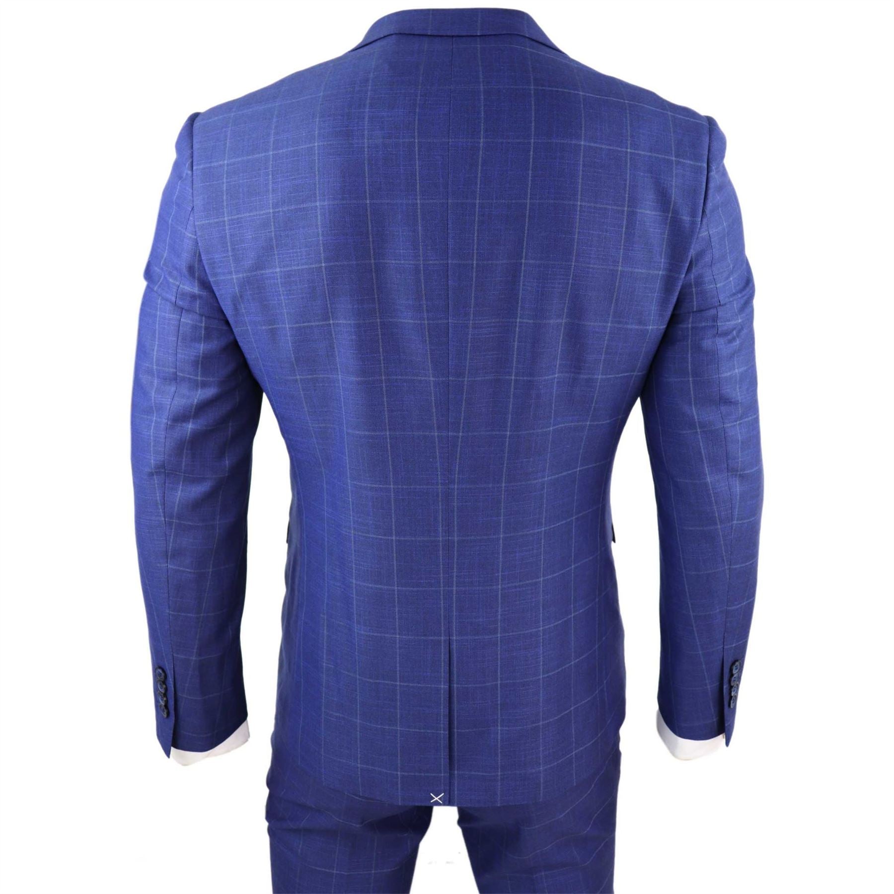 Mens 3 Piece Suit Royal Blue Prince Of Wales Check Suit Classic Wedding Formal