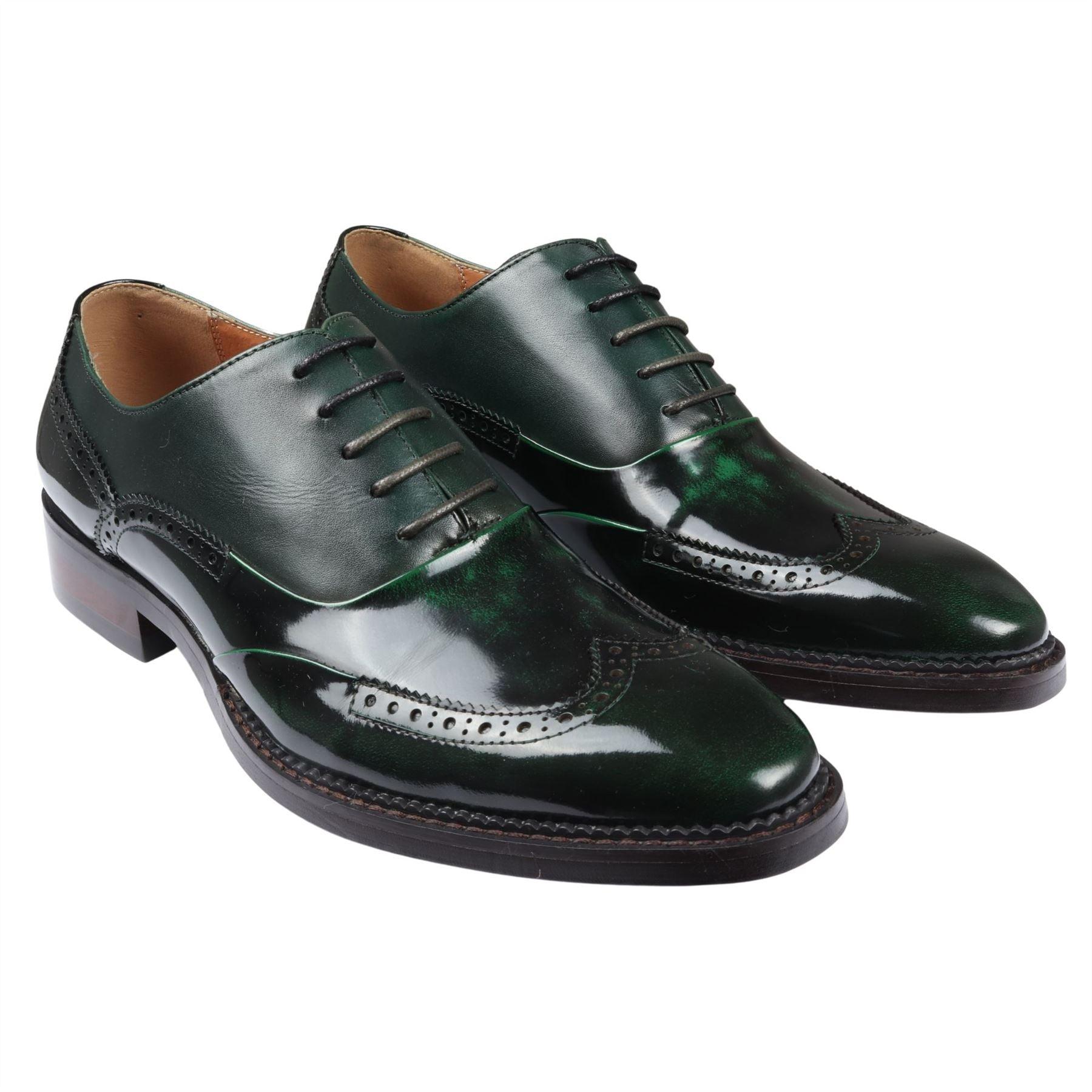 Men's Shoes Green Patent Leather Lace Up Brogue Formal Dress Shoe - Knighthood Store