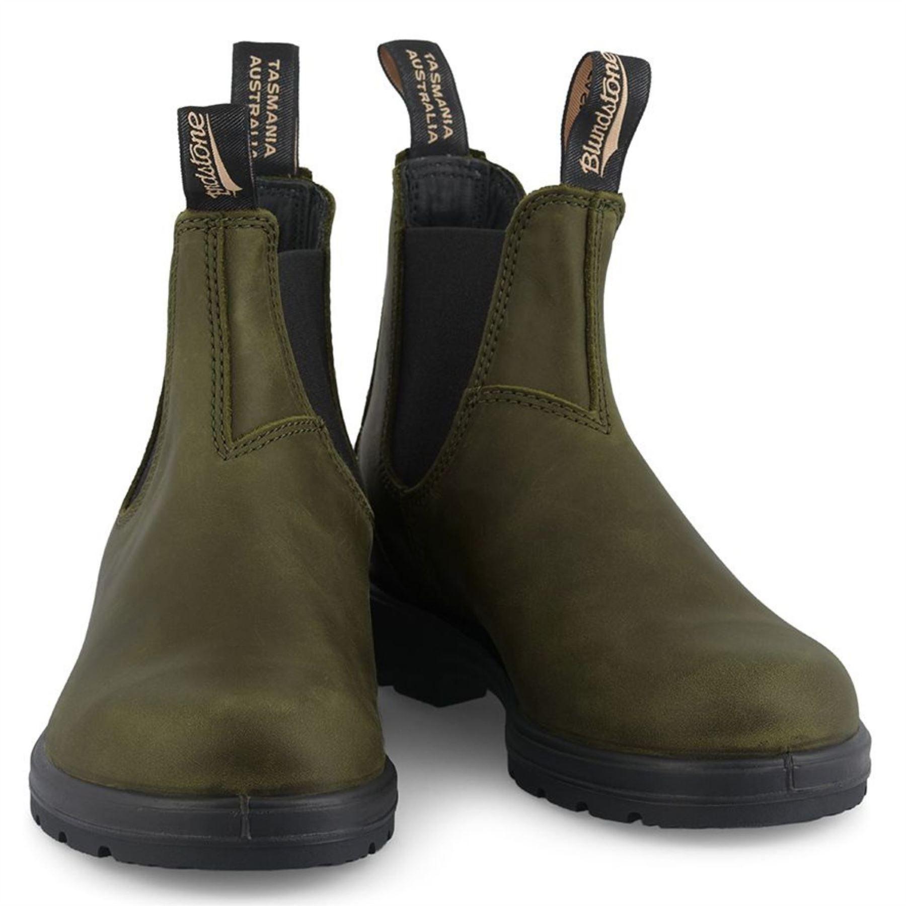 Blundstone 2052 Green Leather Chelsea Boots Olive Khaki Classic Slip On - Knighthood Store