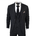 Men's Classic Black Suit 3 Piece Tailored Fit Vintage Office Funeral Security Waiter Wedding - Knighthood Store