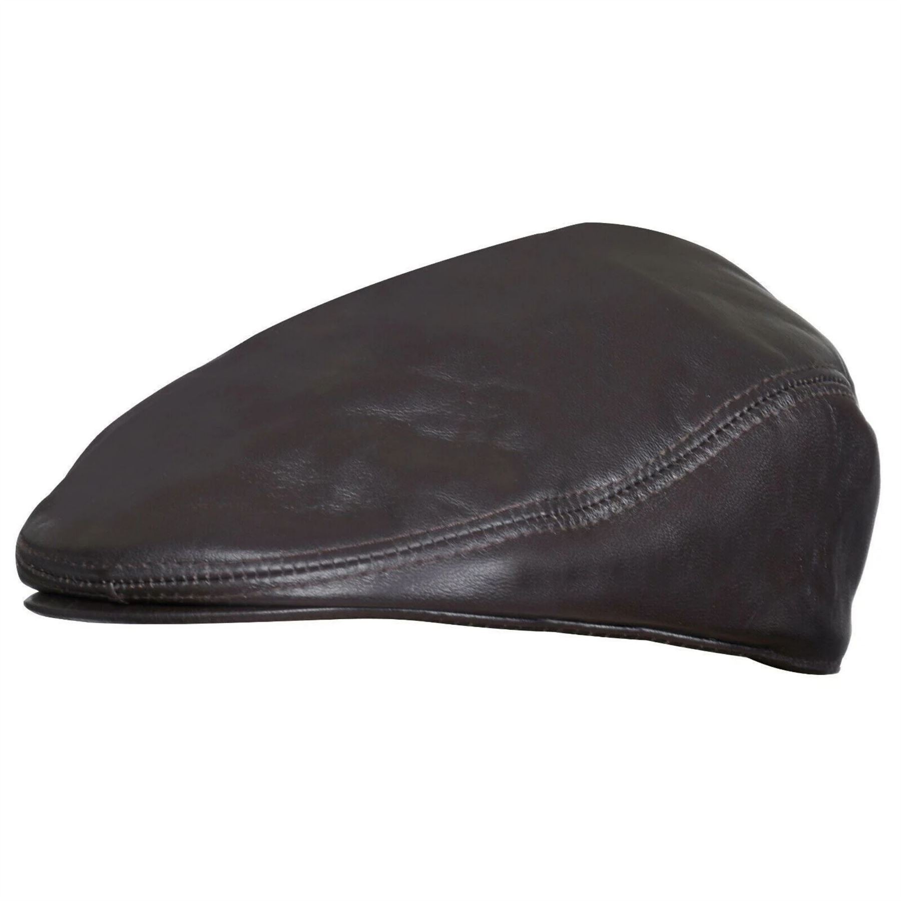 Men's Real Leather Ivy Newsboy Peaked Flat Cap